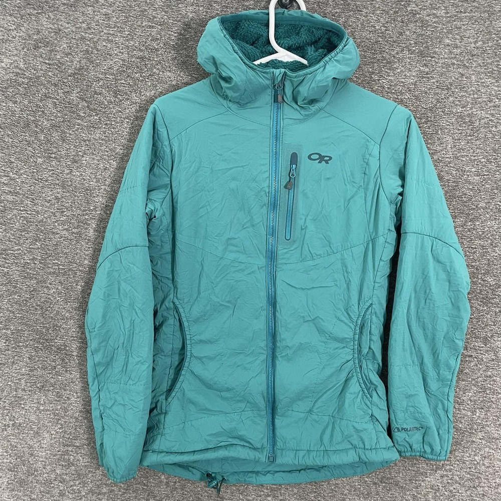 Outdoor Research Polartec Jacket Womens Small Teal Hooded Full Zip Insulated